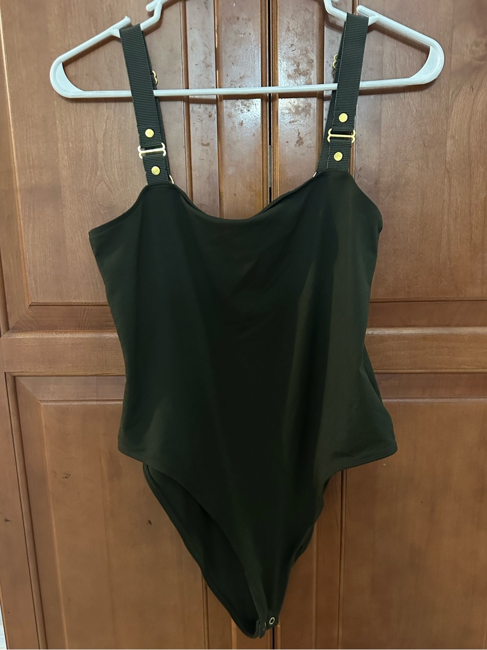 Good American dark green Bodysuit with Gold Hardware Straps